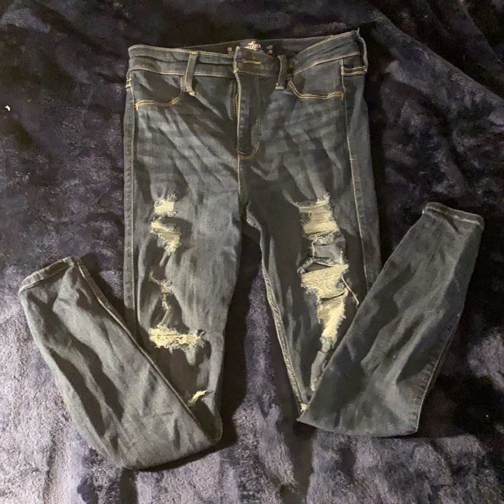 hollister ripped skinny blue jeans 27